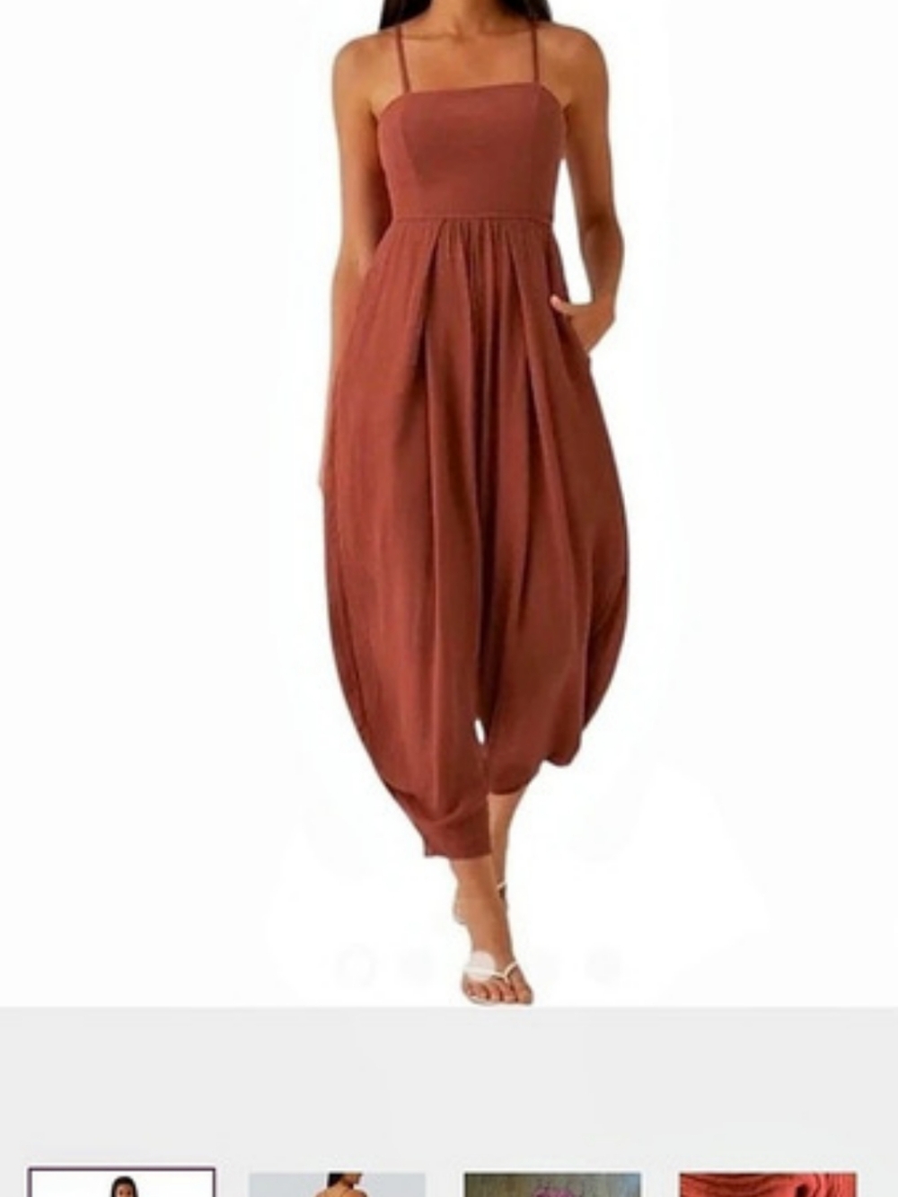 Halara Spaghetti Pocket Solid Wide Leg Casual Jumpsuit Brown Jumpsuit
